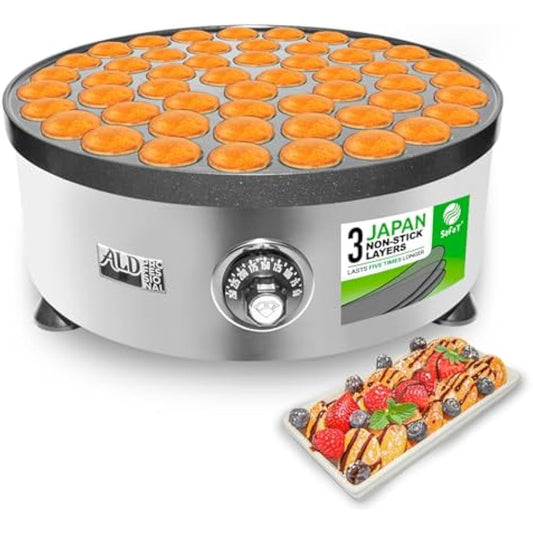Supdeal Nonstick Electric Pancake Maker for Dutch Poffertjes – 110V Mini Pancake Iron with 50 Round Molds