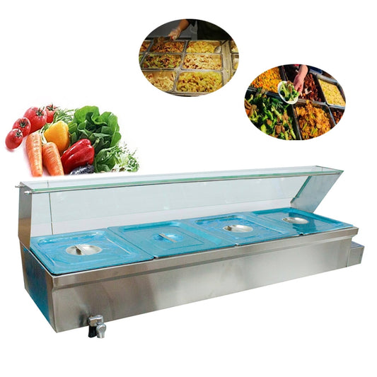 TECHTONGDA Buffet Food Warmer Stainless Steel Bain Marie Buffet Countertop 4 Pan Electric Steam Heater 6"Deep with Glass Shield