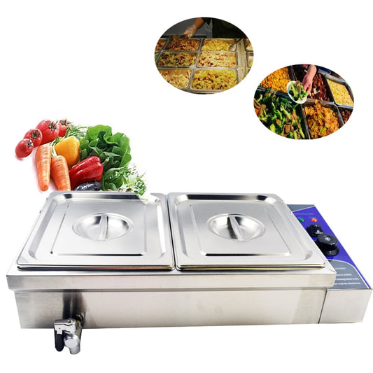 TECHTONGDA Commercial Food Warmer Stainless Steel Bain Marie Buffet Countertop 2-Pot Electric Steam Table 4"Deep