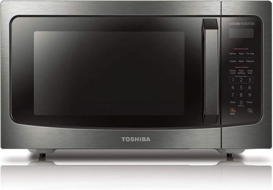 Toshiba 1.6 cu ft Countertop Microwave Oven With Inverter Technology and Smart Sensor, 1250W, Black Stainless Steel, MLEM45PIT BS