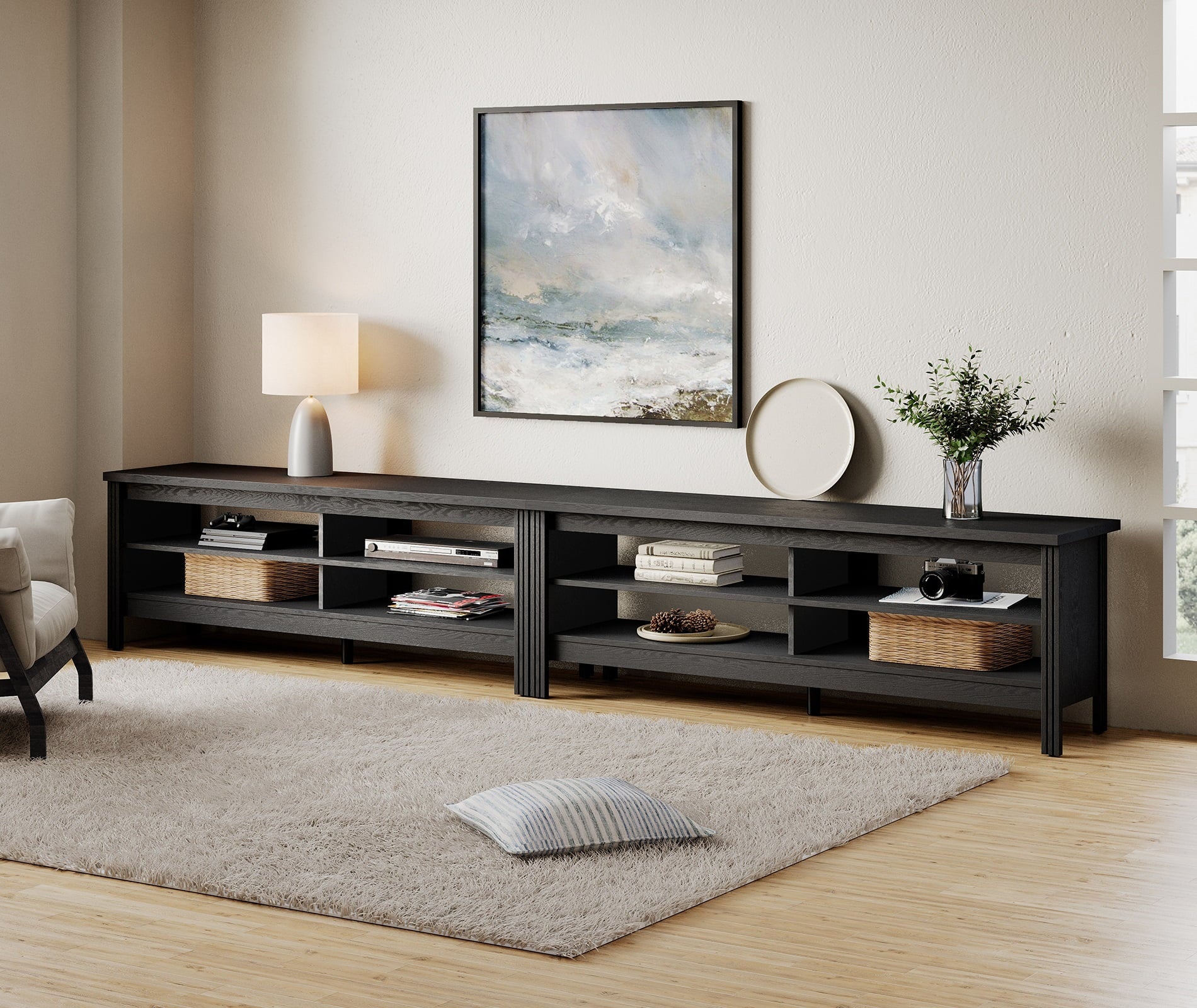 TV Stand for 85 inch TV Entertainment Center Wood TV Media Console Table for 80/90/100inch TV with 8 Storages for Living Room Bedroom, Black