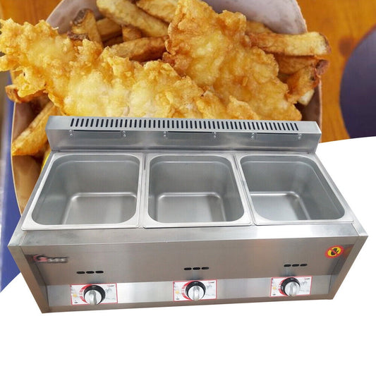 Tabletop 3-Pan Propane Gas Food Warmer Restaurant Desktop Countertop Steam Table