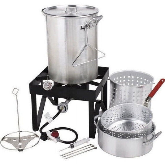 Turkey Deep Fryer Kit Steamer Stock Pot Propane Deluxe Aluminum Outdoor