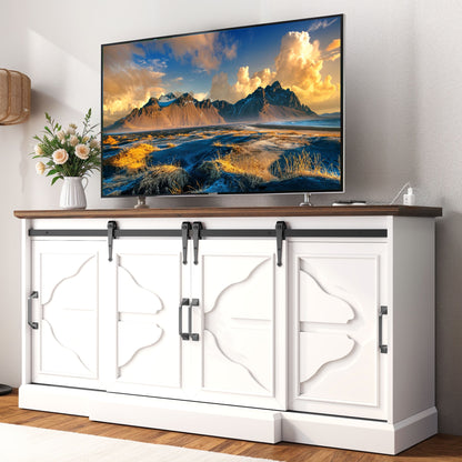 Uforic Large TV Stand with Power Outlets for TVs up to 70 Inch, Farmhouse Entertainment Center, White and Brown