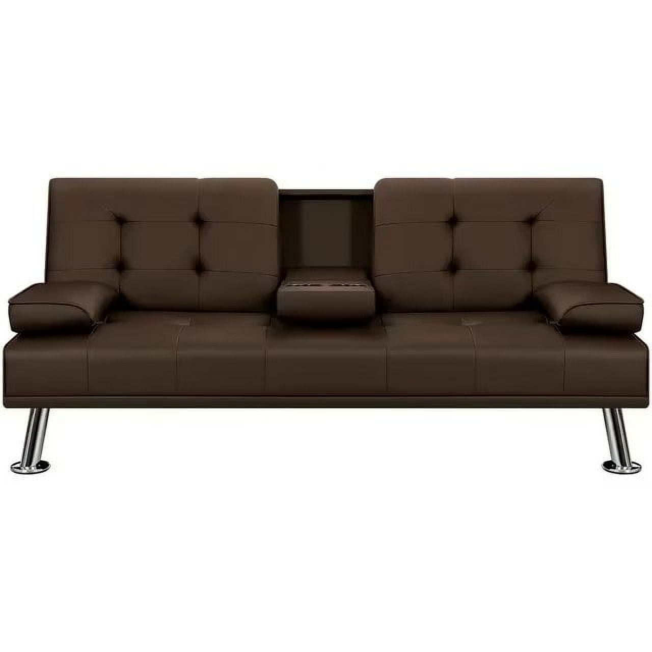 Vineego Modern Faux Leather Couch Convertible Folding Futon Sofa Bed with 2 Cup Holders,White
