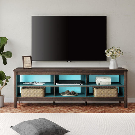 WAMPAT TV Stand for TVs Up to 75 inch with Multi-color LED Light, Espresso Entertainment Center TV Console Table for Living Room & Bedroom, 70 inch