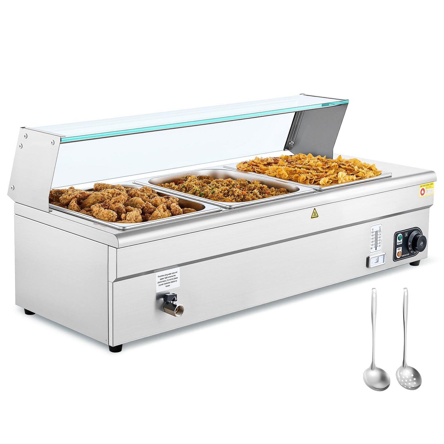 WILPREP Commercial Food Warmer w 3 1/2 Pans Drain Valve Adj. Temp Sneeze Guards