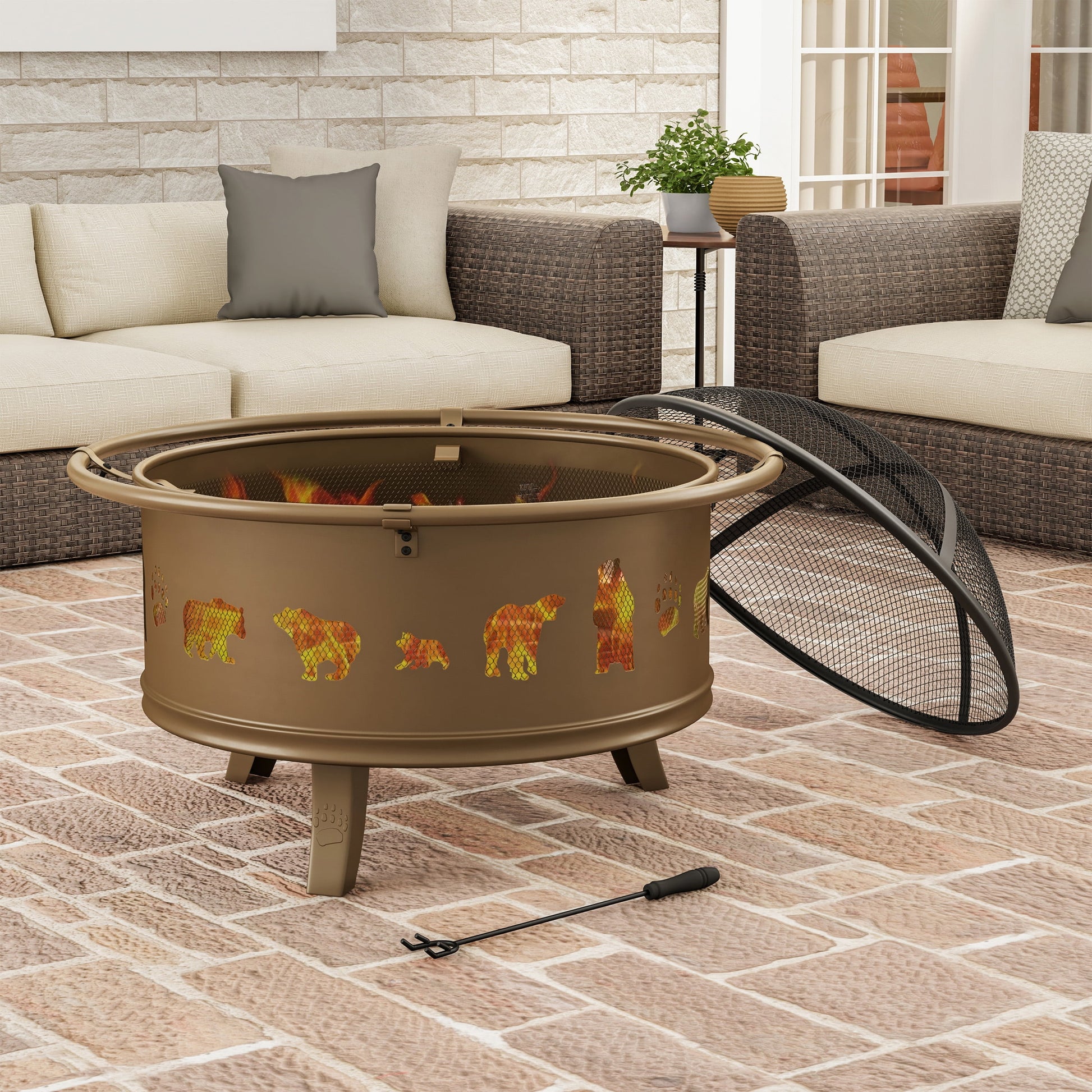 Pure Garden 32-Inch Outdoor Wood Burning Fire Pit with PVC Cover (Gold)