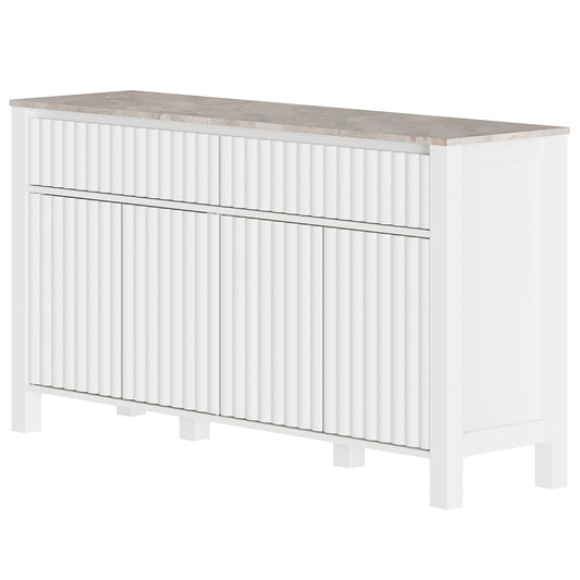 White Sideboard TV Stand for TVs up to 65 inch, Modern Entertainment Center with Adjustable Shelves for Living Room, 57 inch