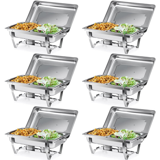 Wilprep 6-Pack Chafing Dish Buffet Set, 8Qt Stainless Steel Foldable Catering Food Warmer Half Size Food Pan