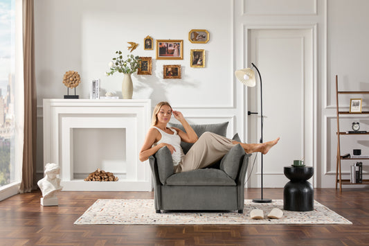 Zorvath Modern Chenille Upholstered Lounge Accent Armchair with High Backrest, Detachable Cushions, Dark Grey