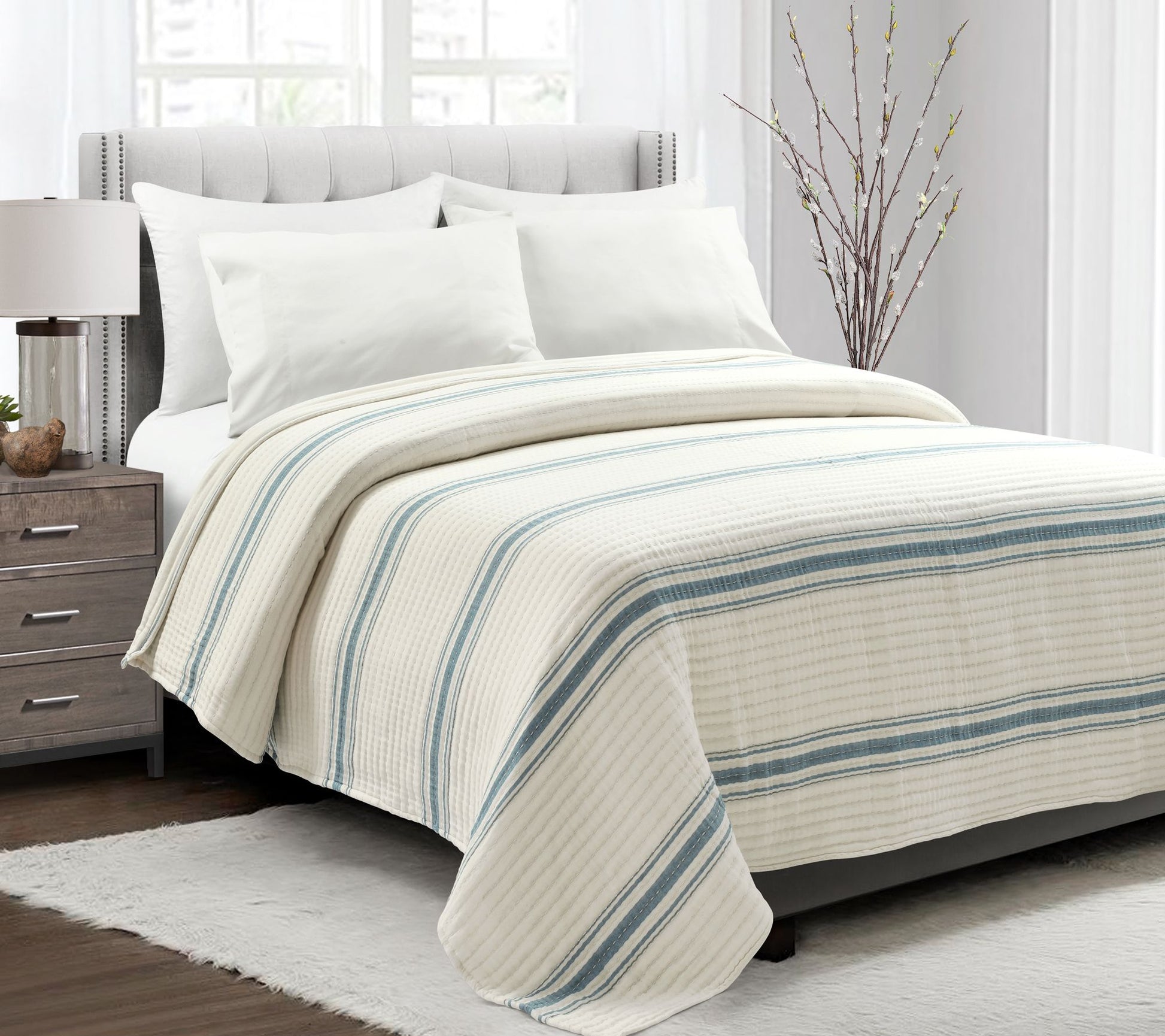 Farmhouse Stripe Kantha Yarn Dyed Cotton Woven KG Quilt