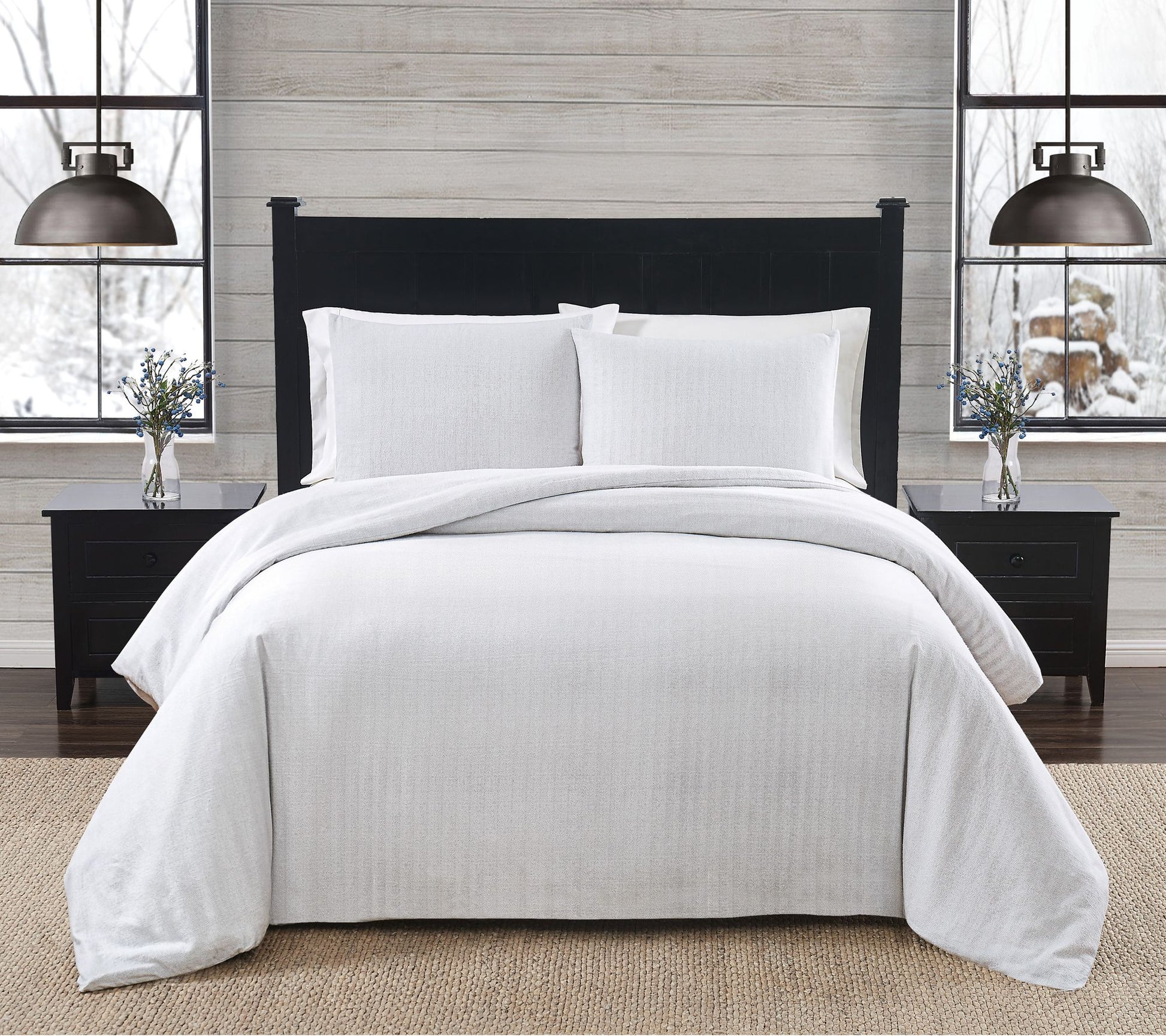 London Fog Herringbone King 3 Piece Flannel Comforter Set