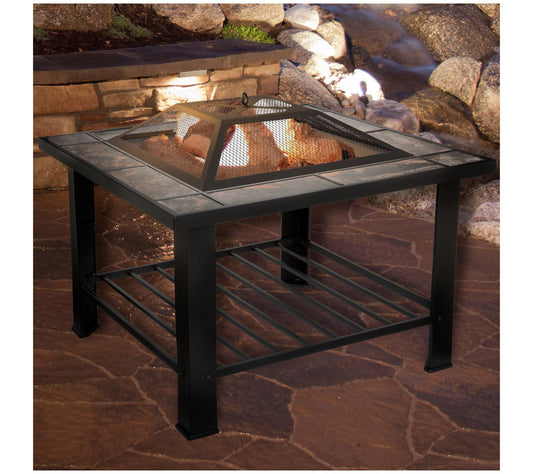 Nature Spring 30in Square Fire Pit-Steel and Tile