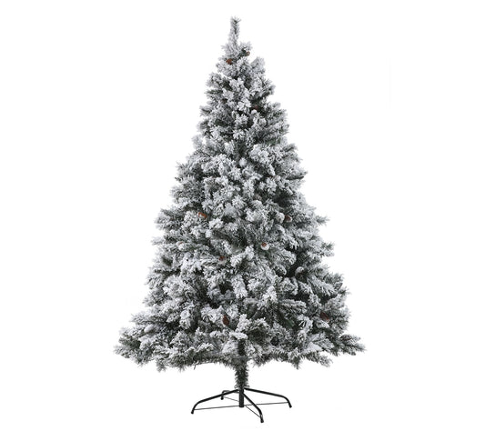 LuxenHome 7' Prelit Flocked Artificial Fir Christmas Tree