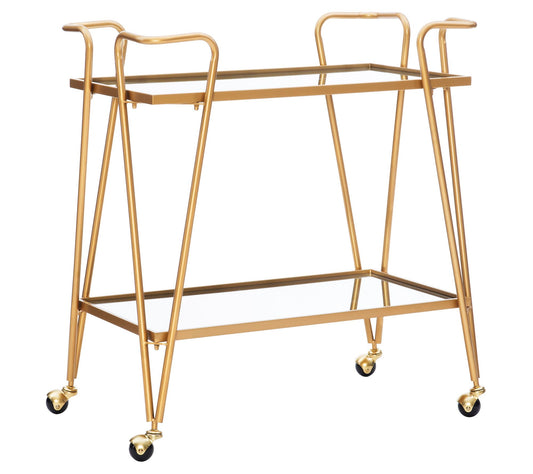 Linon Home Edison Gold Mid-Century Kitchen Bar Cart w/ Shelf