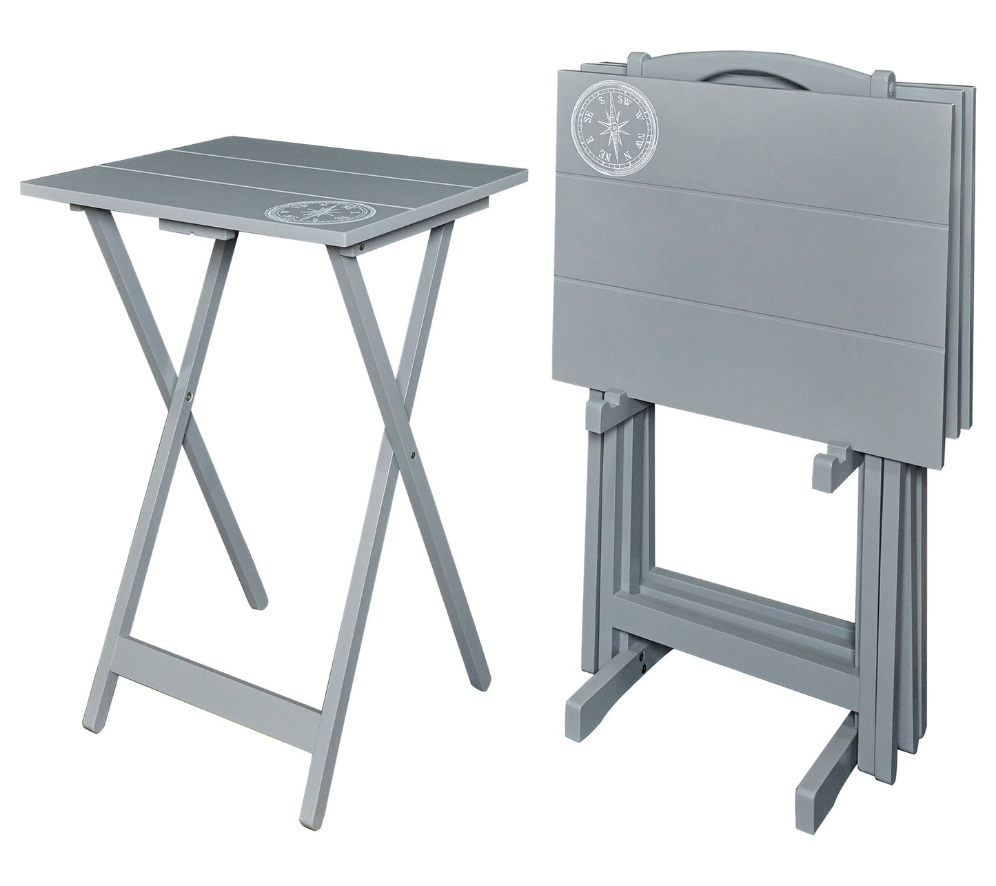 Linon Home Set of 4 Dune Compass Tray Table SetWith Rack