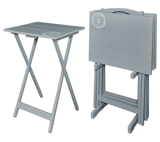 Linon Home Set of 4 Dune Compass Tray Table SetWith Rack