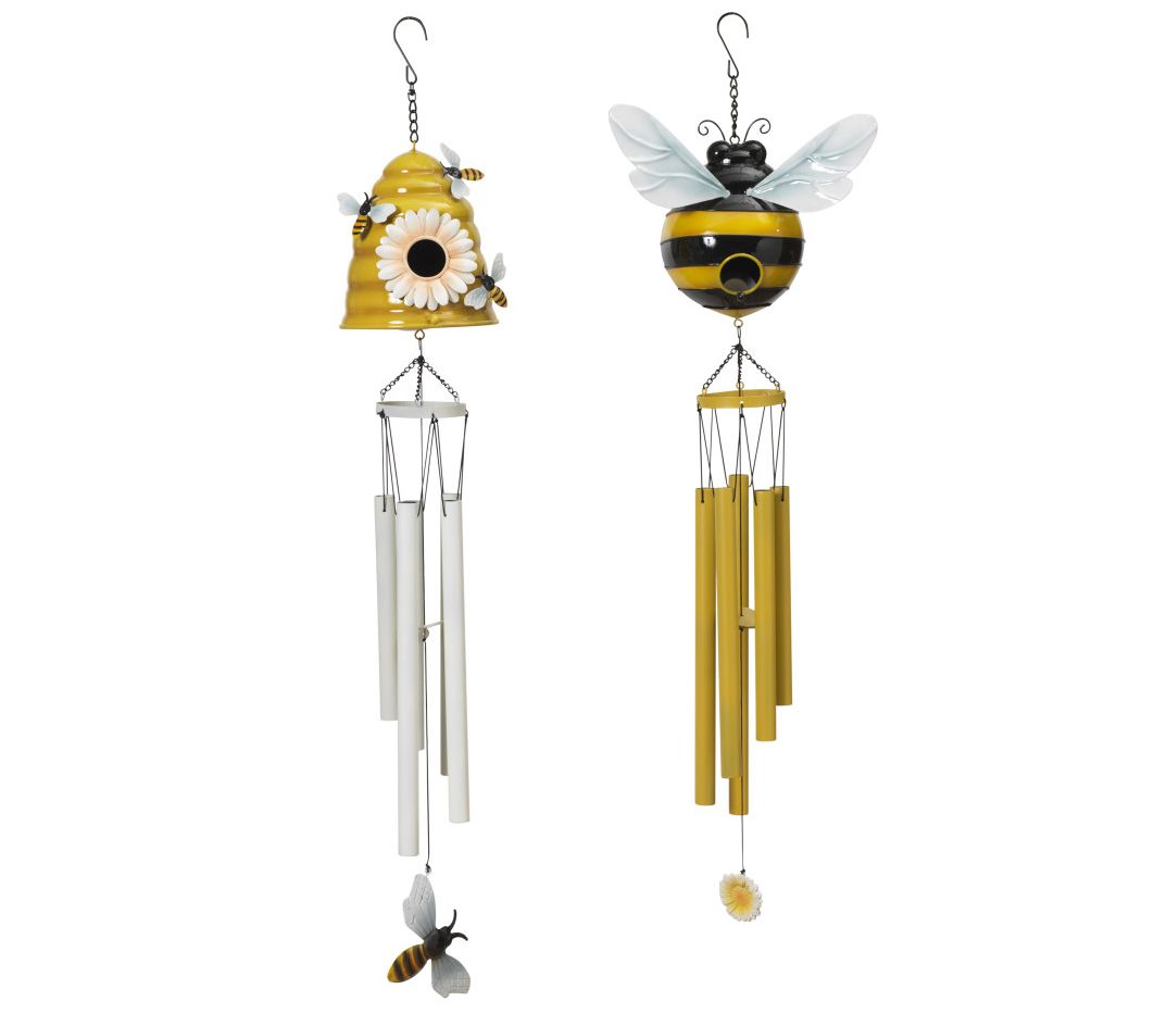 S/2 Assorted 32.4"H Metal Bee Windchimes by Gerson Co