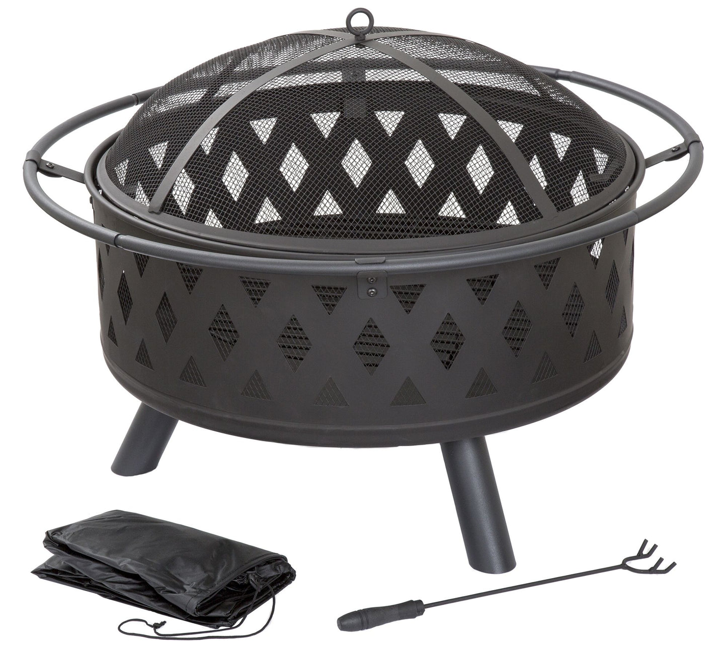 Pure Garden 32" Round Cross Weave Fire Pit withCover