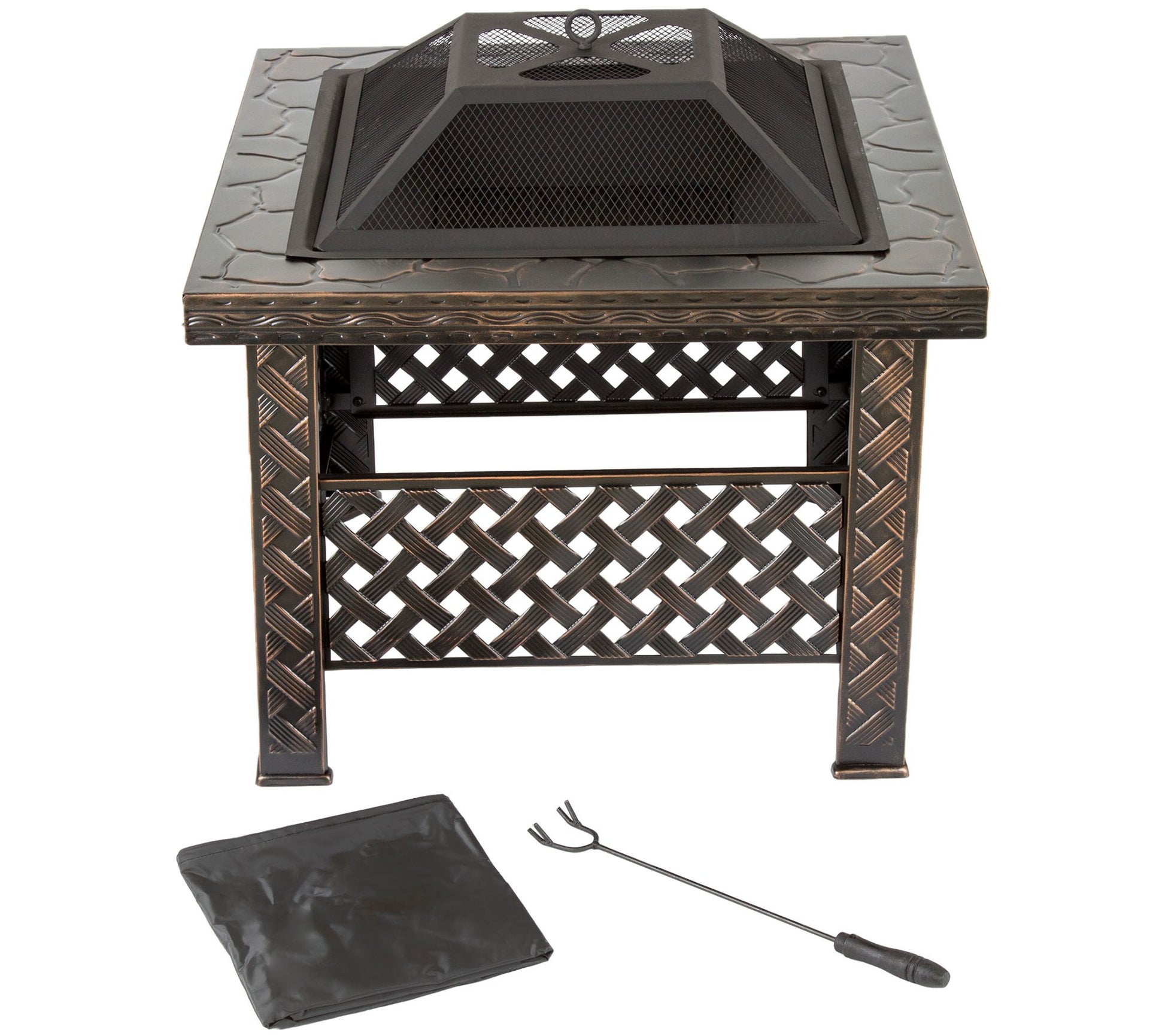 Pure Garden 26" Square Woven Metal Fire Pit with Cover