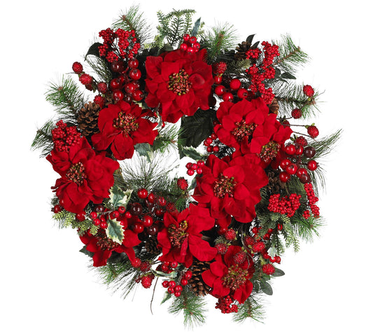 24" Poinsettia Wreath by Nearly Natural