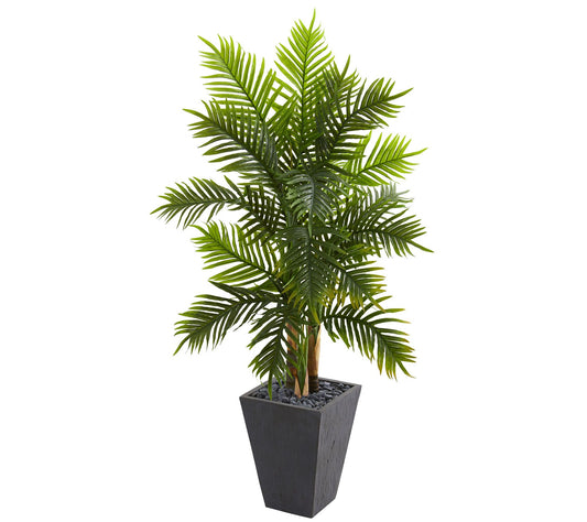 5.5' Areca Palm Tree in Slate Planter by Nearly Natural