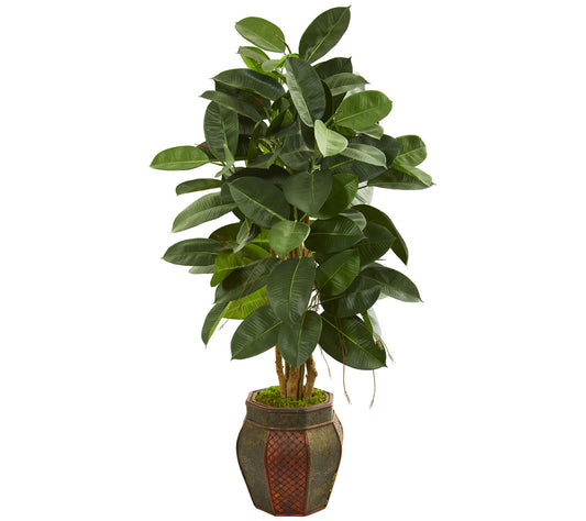 52" Rubber Leaf Tree in Planter by Nearly Natural