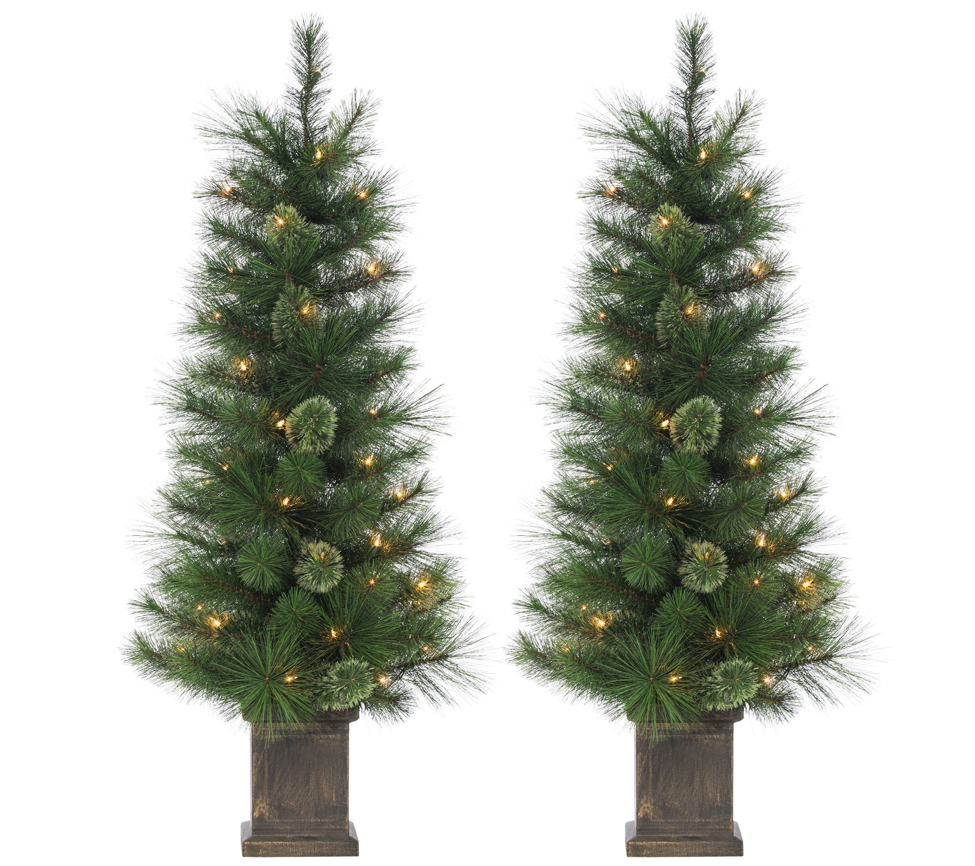 4' Potted Hard Mixed Needle Cashmere Pre-Lit Trees, Set of 2