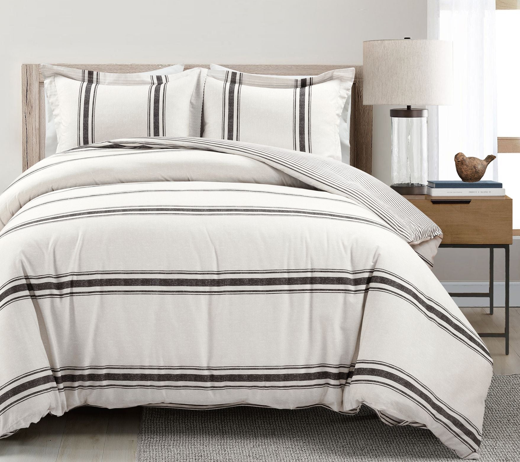Farmhouse Stripe Rev. Duvet Cover Set F/Q by Lush Decor