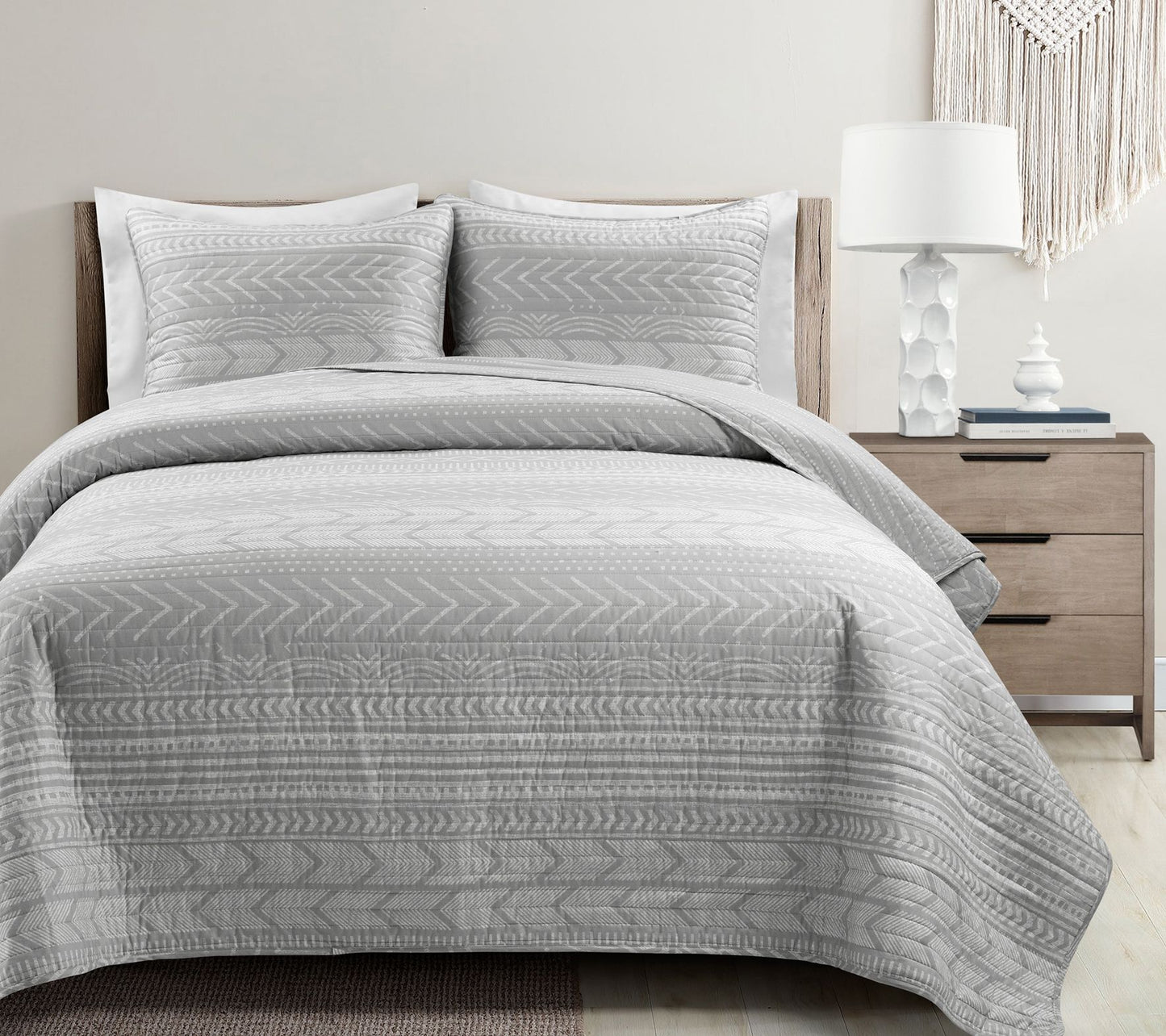 Lush Decor Hygge Geo Rev Cotton Quilt 3-Pc Set- Full/Queen