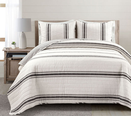 Farmhouse Stripe Oversized Quilt Set King by Lush Decor