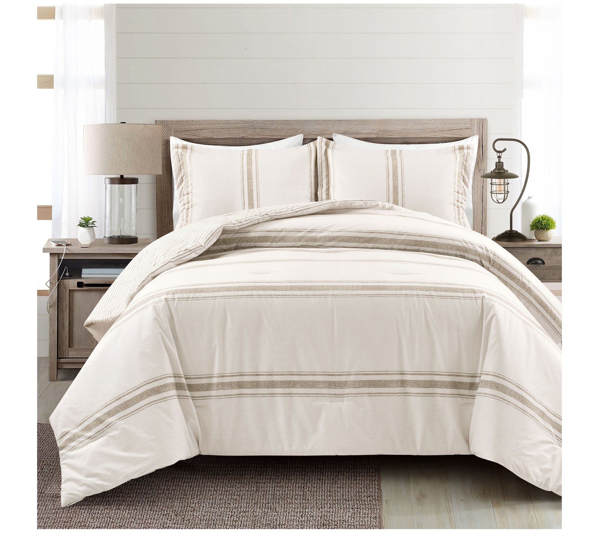 Farmhouse Stripe Rev. Comforter Set KG  by Lush Decor