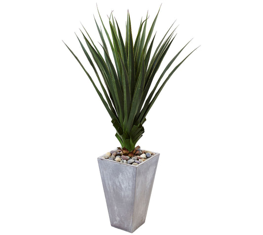5' Spiked Agave in Cement Planter by Nearly Natural