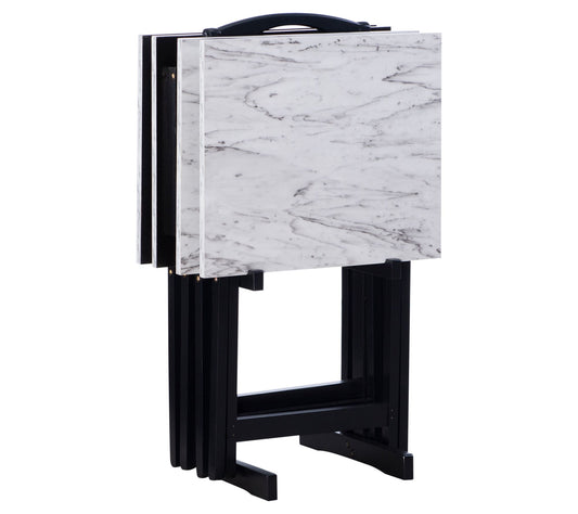 Linon Home Locke Faux Marble Folding Tray Table5-Piece Set