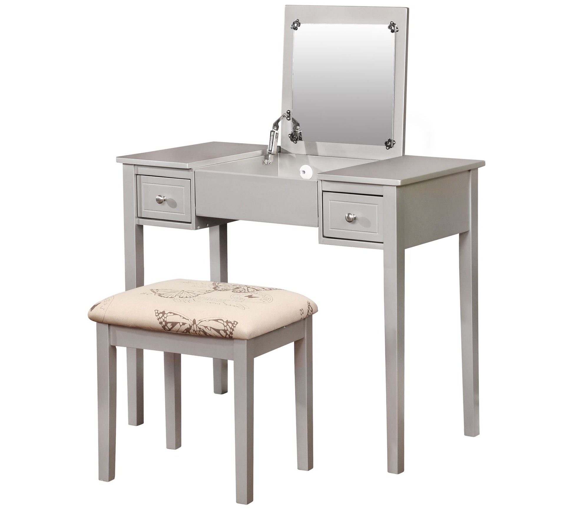 Linon Home April Contemporary Butterfly VanitySet W/ Stool