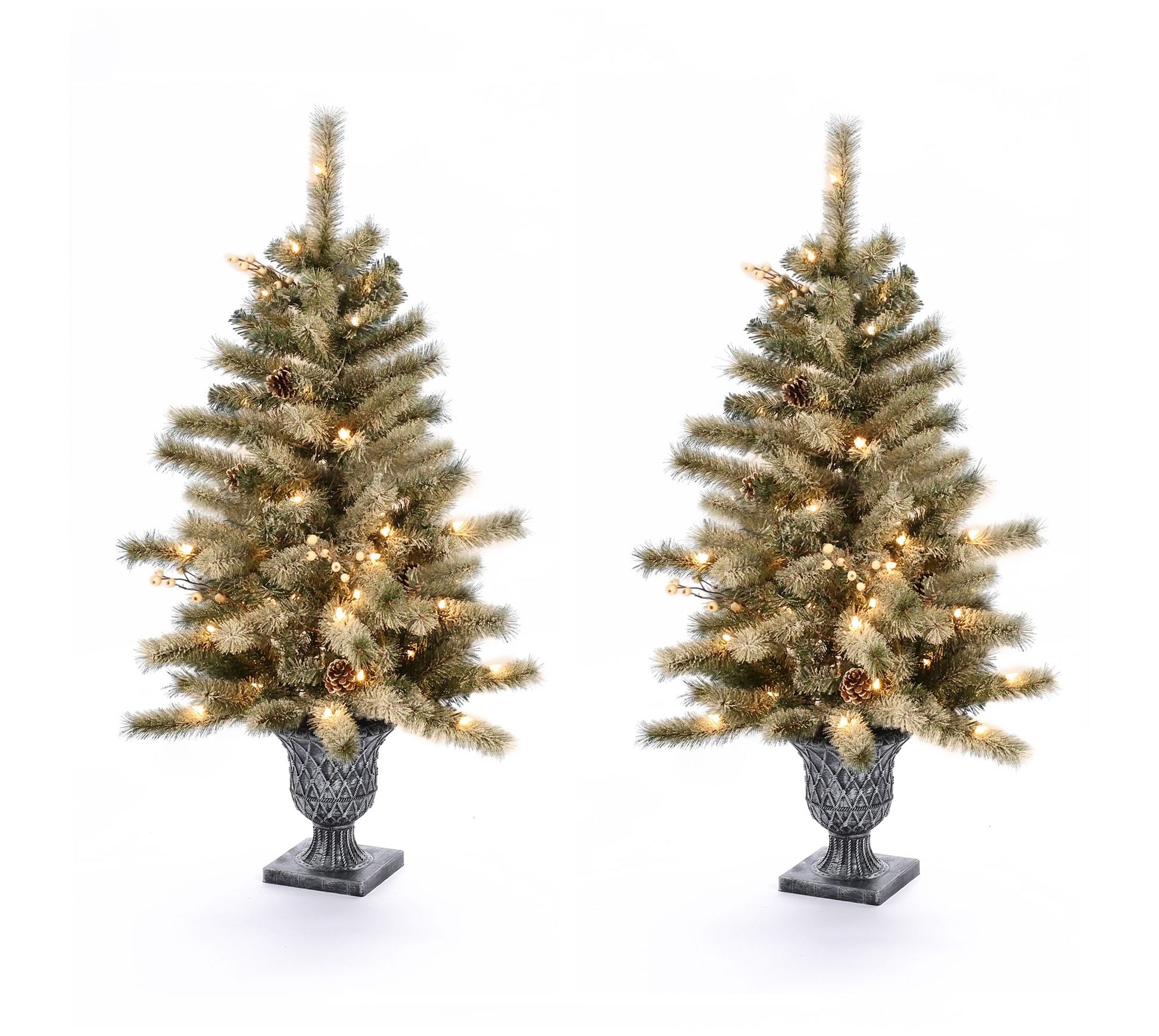 LuxenHome 4' Pre-Lit Artificial Flocked Christm as Tree Set