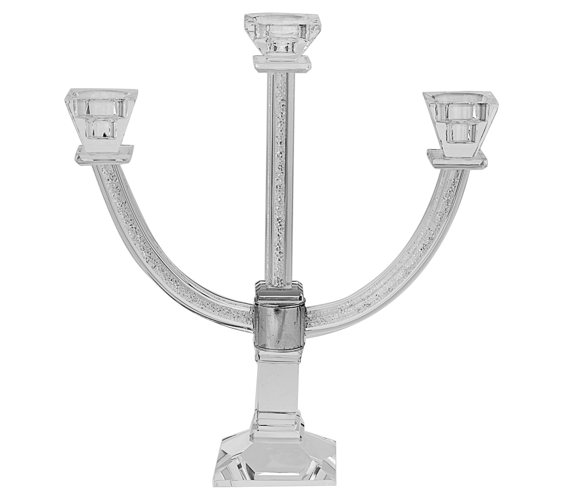 Copa Judaica Crystal Candlestick with Silver Cr ushed Stones