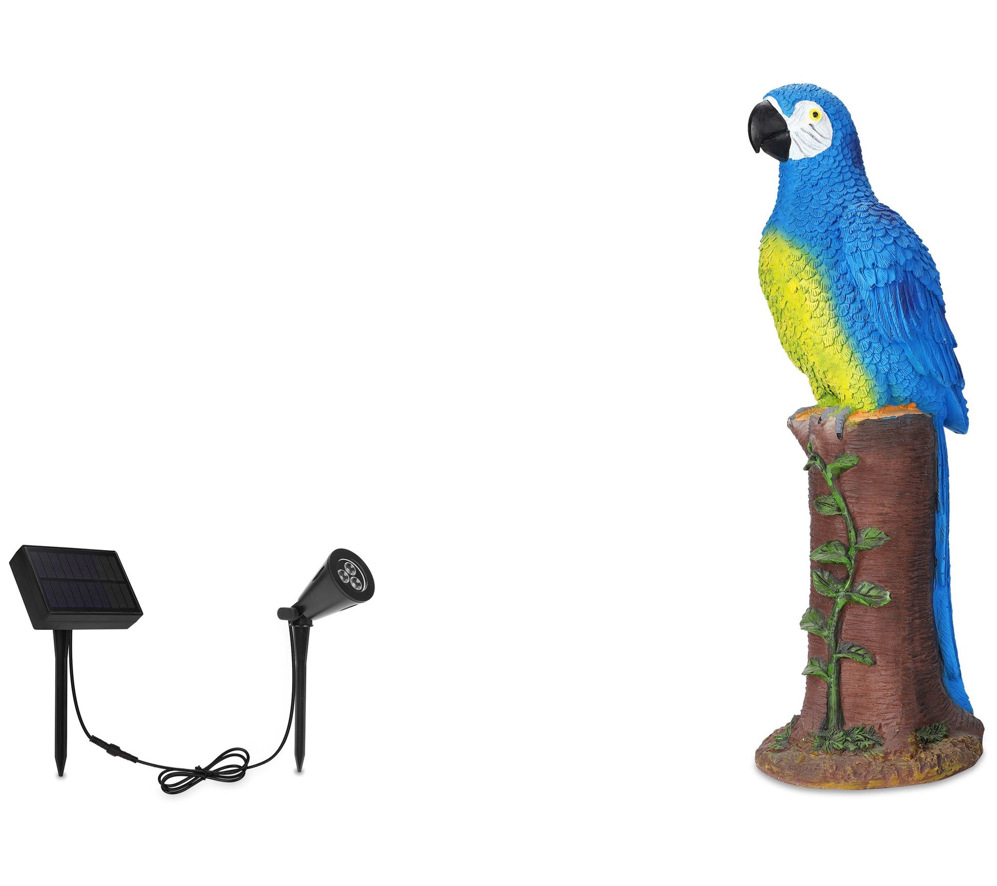 Techko Blue Parrot Statue with Solar Spotlight