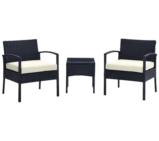 Noli Steel Rattan 3-Piece Patio Conversation Set with Cushions