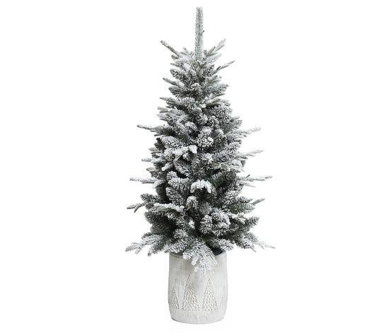 LuxenHome 4' Pre-Lit Flocked Potted Artificial Christmas Tree