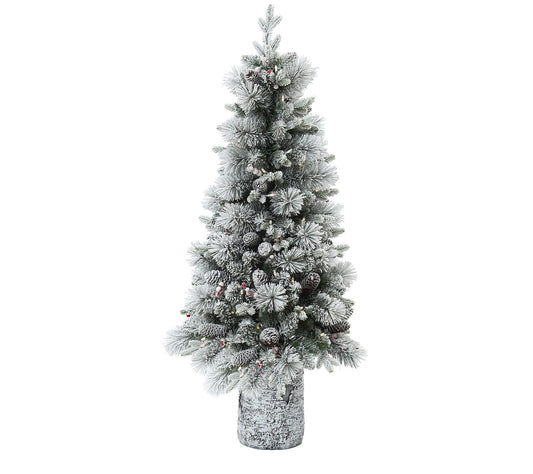 LuxenHome 4' Pre-Lit Green Flocked Artificial Christmas Tree