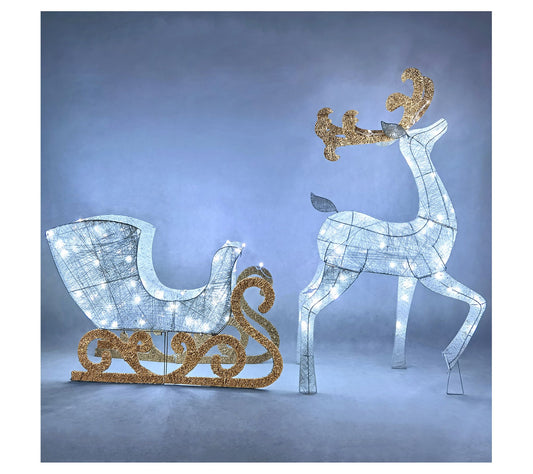 Joiedomi LED - Cotton 5ft Reindeer and 3.5ft Sleigh (White)