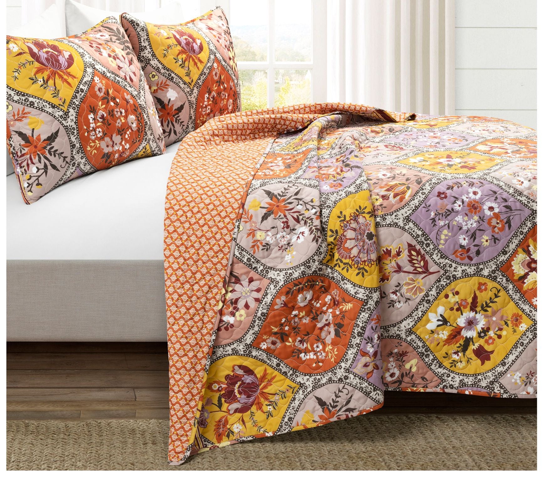 Lush Decor Flower Reversible Quilt Tangerine/Lilac Full/Queen