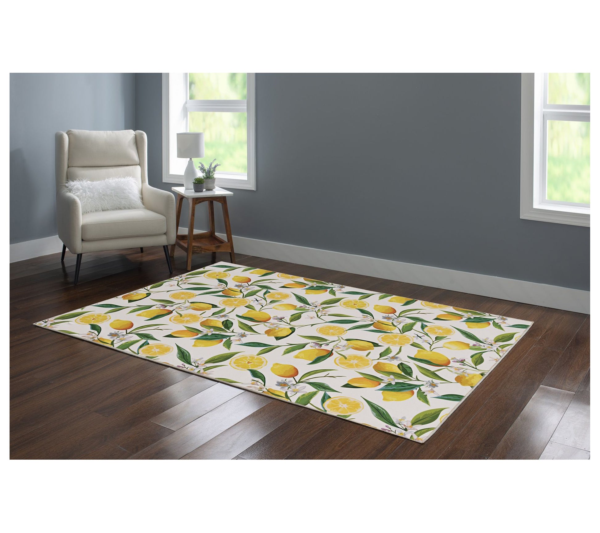 Linon Home Decor Washable Carly Lemon Pattern 5'x7' Area Rug