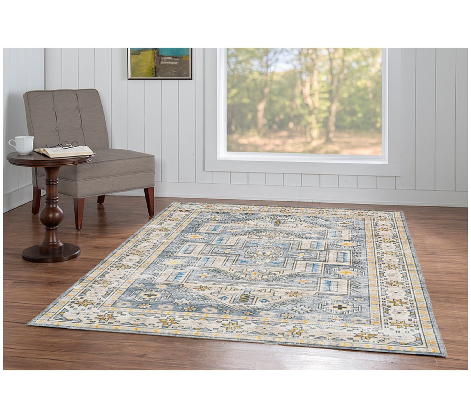 Linon Home Decor Washable Tanner Grey/Beige 5'x7' Area Rug