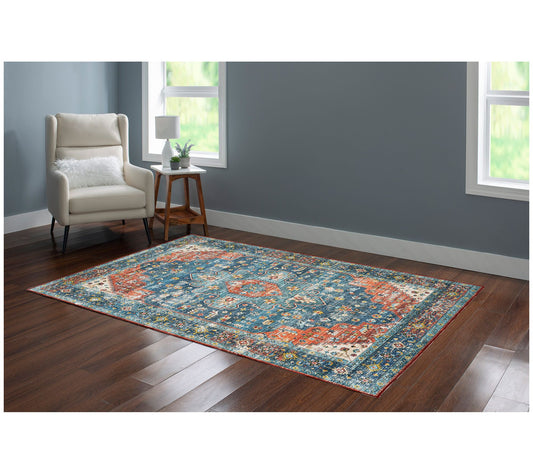 Linon Home Decor Washable Isla Teal/Rust 5x7 Area Rug