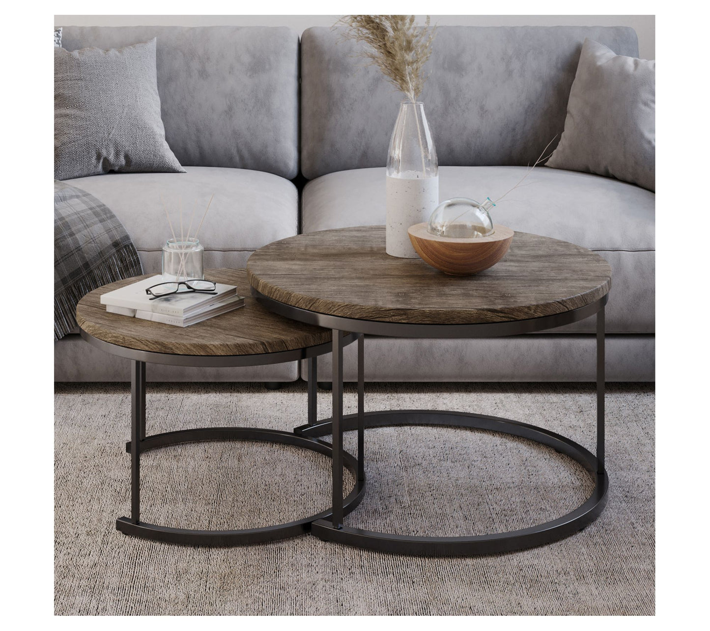 Lavish Home 2-Piece Nesting Round Coffee TableSet