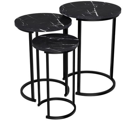 Lavish Home 3 Round End Tables Modern Faux Marbe Top