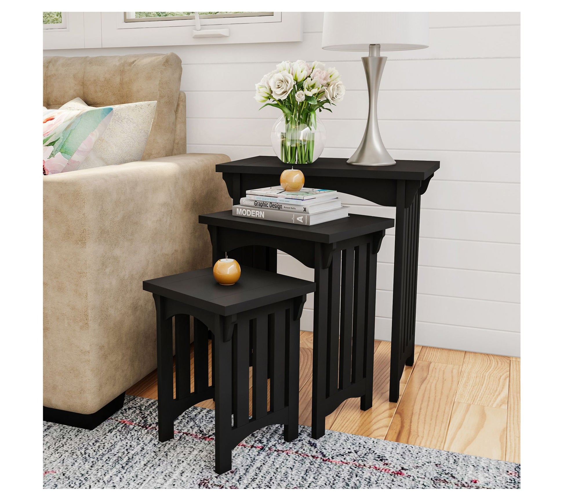 Lavish Home 3 Nesting Tables with Mission StyleLegs